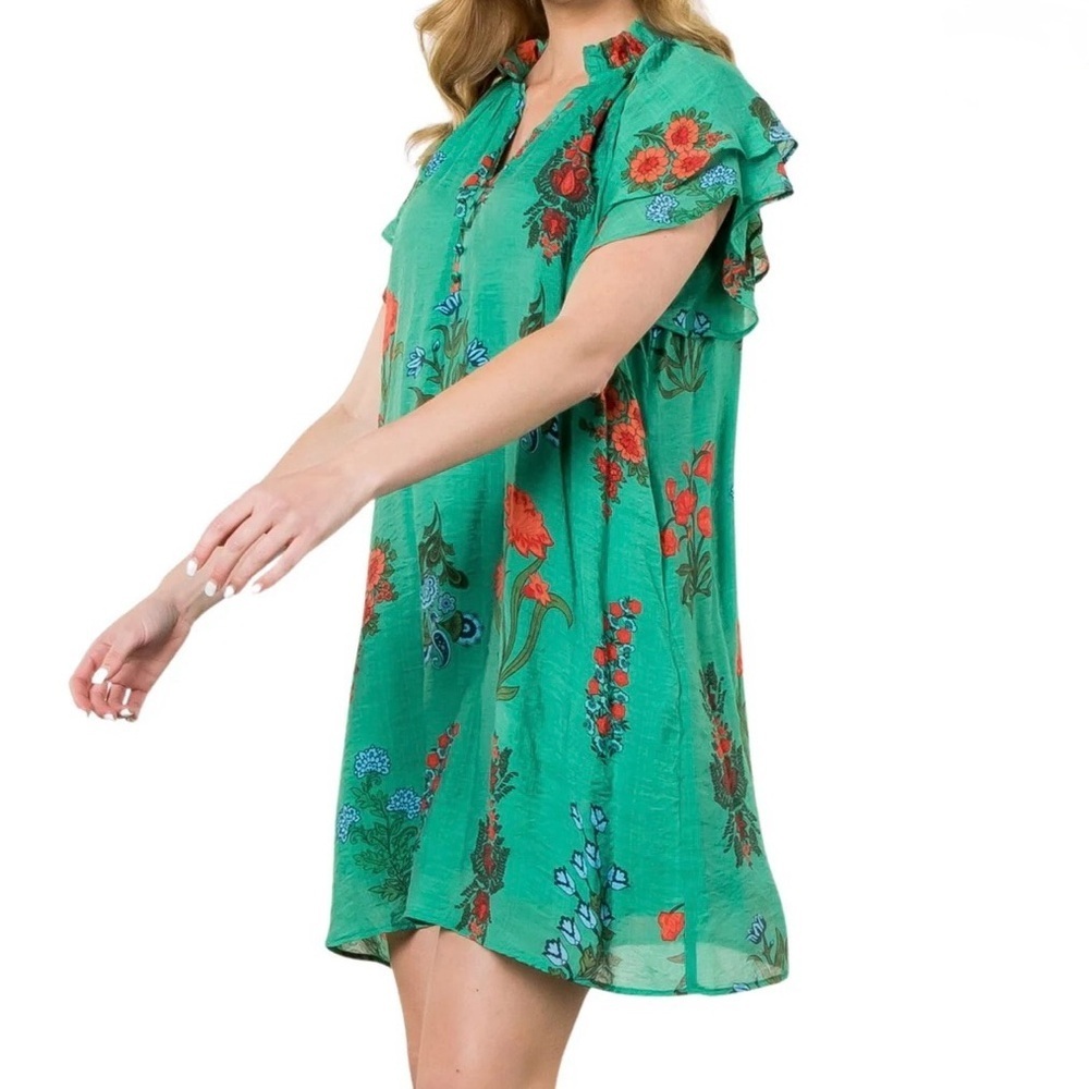 THML Green Flower Garden Dress size Small Floral Flowy Flutter Sleeve - Picture 11 of 11